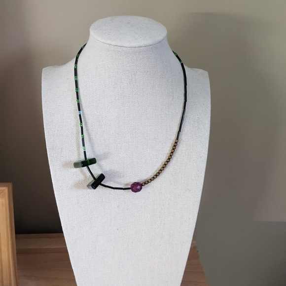 Source Unknown Jewelry - Elegant Chech Glass, Acrylic, & Wood Multicolor Beaded Necklace